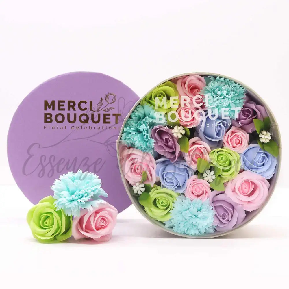 Fiori di Sapone Blu - Nascita - Conf. Rotonda - Soap Flowers Gift Boxes