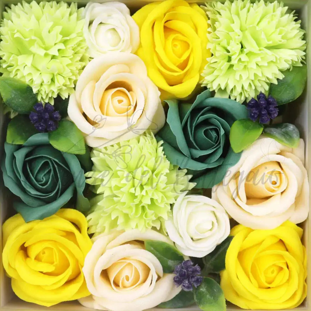 Fiori di Sapone Giallo & Verde - Primavera - Conf. Quadrata - Soap Flowers Gift Boxes