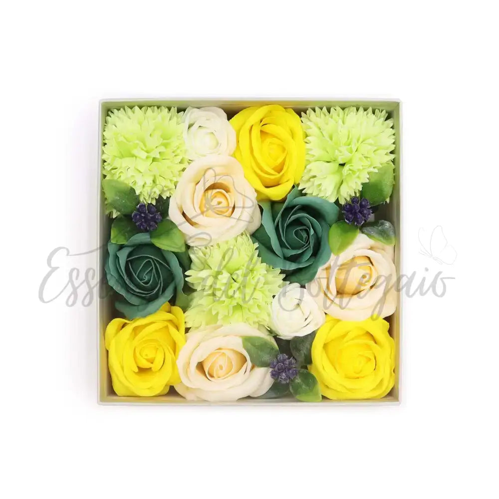 Fiori di Sapone Giallo & Verde - Primavera - Conf. Quadrata - Soap Flowers Gift Boxes