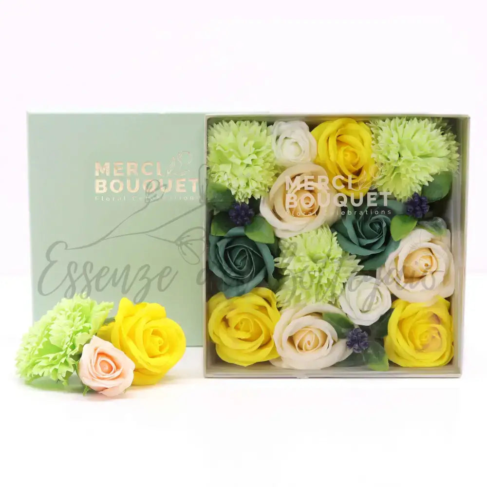 Fiori di Sapone Giallo & Verde - Primavera - Conf. Quadrata - Soap Flowers Gift Boxes
