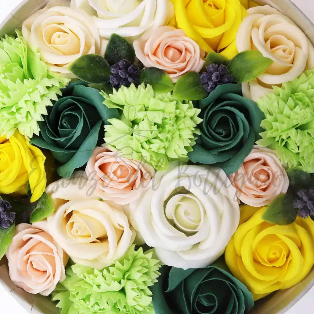Fiori di Sapone Giallo & Verde - Primavera - Conf. Rotonda - Soap Flowers Gift Boxes
