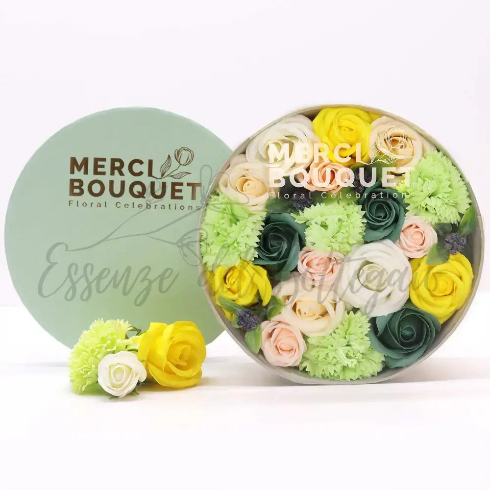 Fiori di Sapone Giallo & Verde - Primavera - Conf. Rotonda - Soap Flowers Gift Boxes