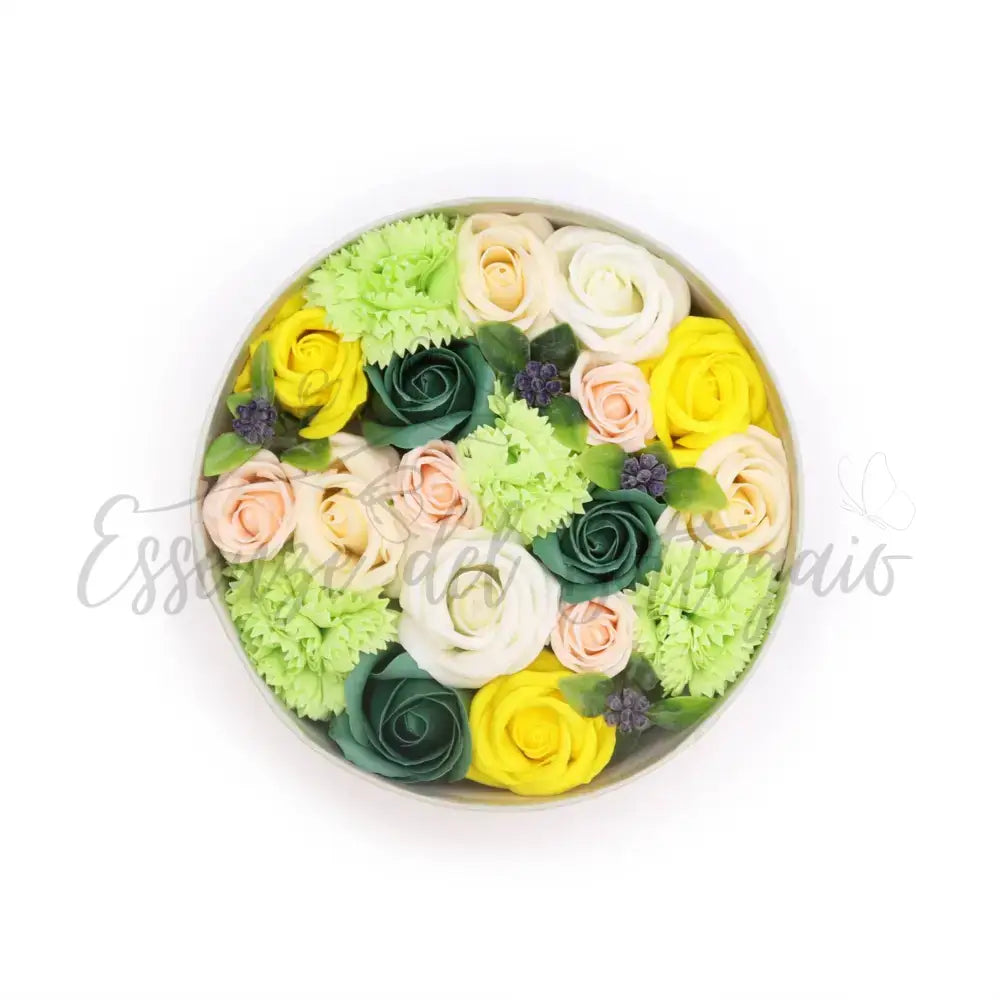 Fiori di Sapone Giallo & Verde - Primavera - Conf. Rotonda - Soap Flowers Gift Boxes