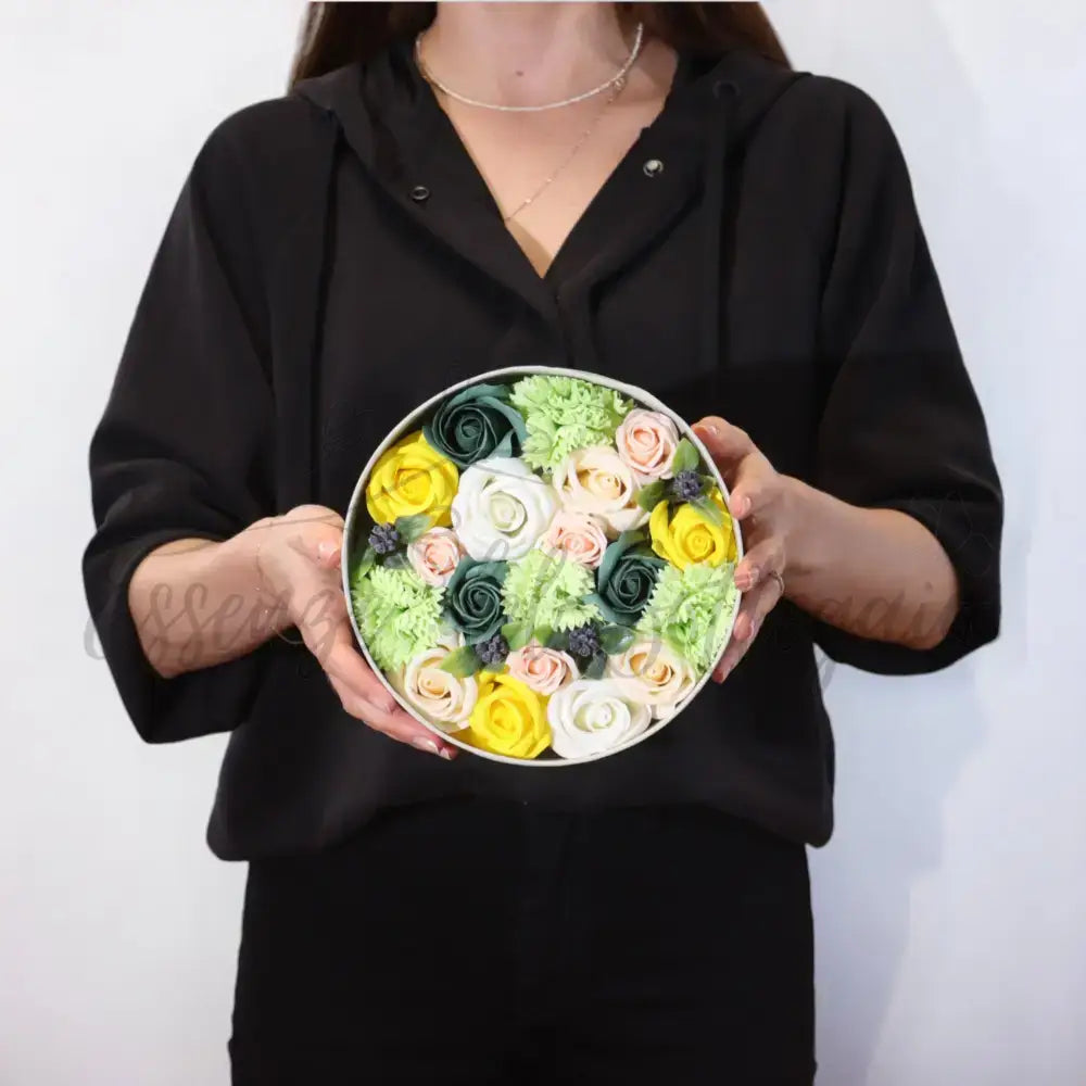 Fiori di Sapone Giallo & Verde - Primavera - Conf. Rotonda - Soap Flowers Gift Boxes
