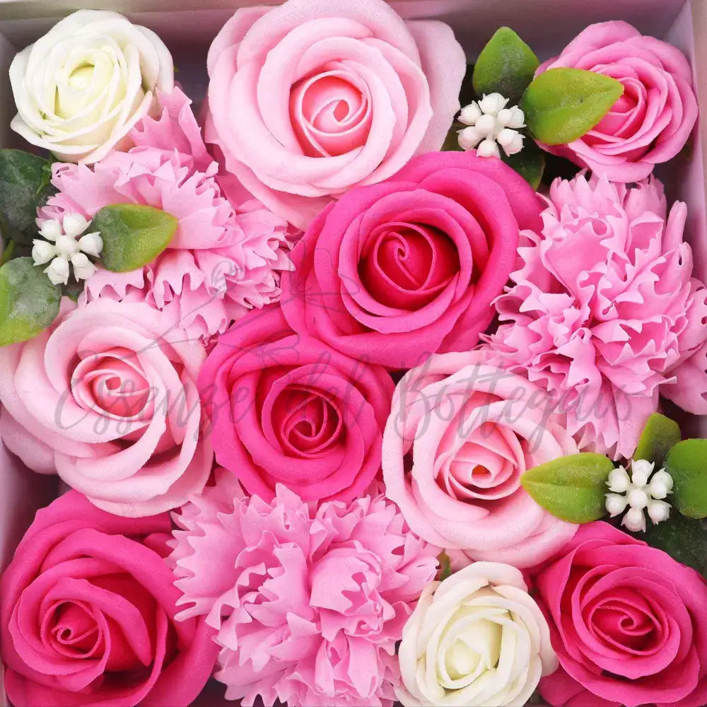 Fiori di Sapone Rosa - Nascita - Conf. Quadrata - Soap Flowers Gift Boxes