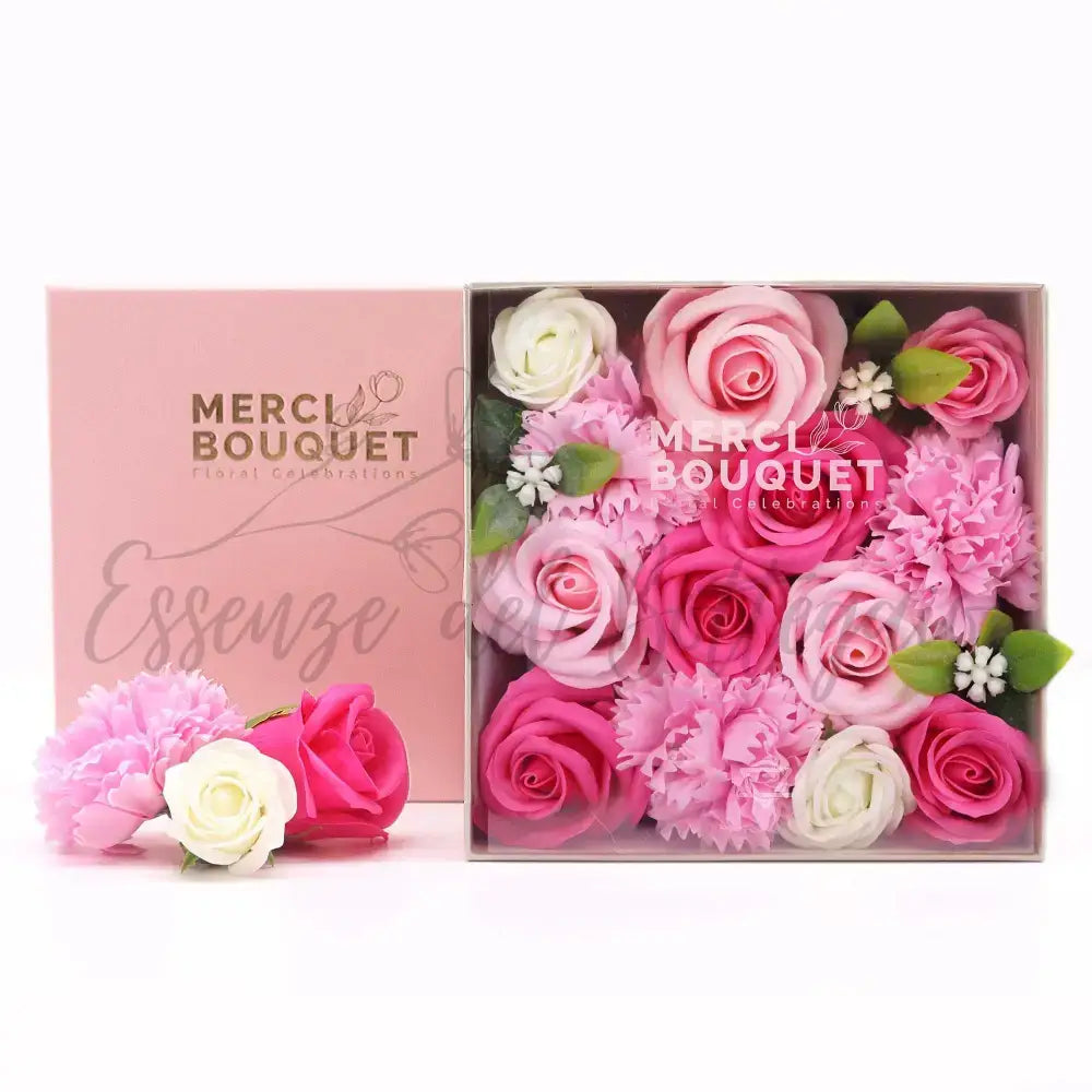 Fiori di Sapone Rosa - Nascita - Conf. Quadrata - Soap Flowers Gift Boxes