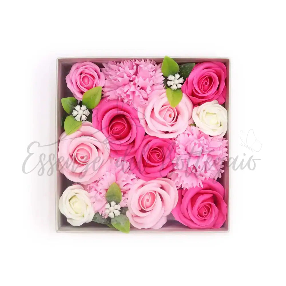 Fiori di Sapone Rosa - Nascita - Conf. Quadrata - Soap Flowers Gift Boxes
