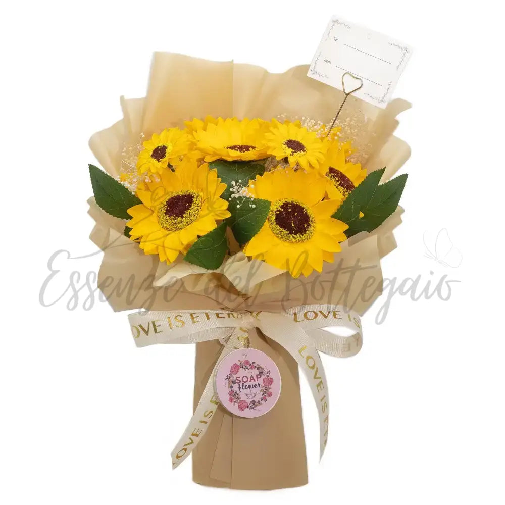 Grande Mazzo di Girasoli – “L’Amore è Eterno” – Biglietto - Soap Flower Bouquets