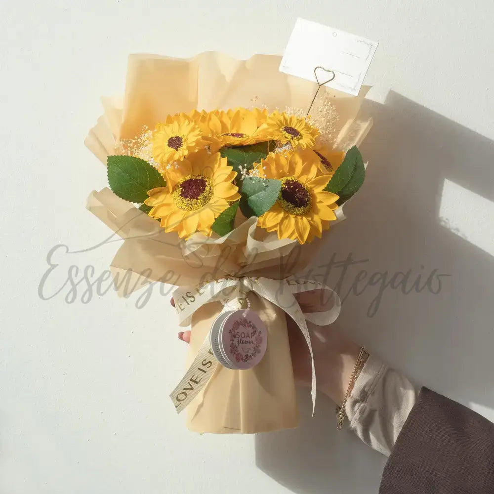 Grande Mazzo di Girasoli – “L’Amore è Eterno” – Biglietto - Soap Flower Bouquets