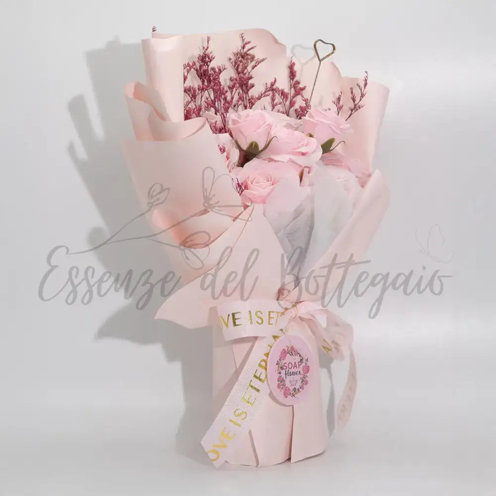 Grande Mazzo di Rose Rosa – “L’Amore è Eterno” – Biglietto - Soap Flower Bouquets