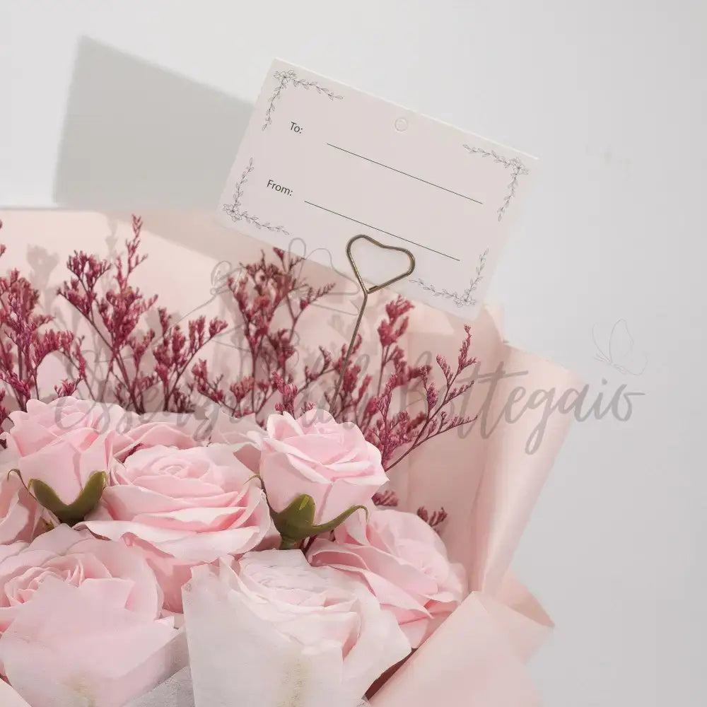 Grande Mazzo di Rose Rosa – “L’Amore è Eterno” – Biglietto - Soap Flower Bouquets