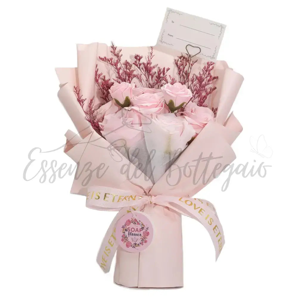 Grande Mazzo di Rose Rosa – “L’Amore è Eterno” – Biglietto - Soap Flower Bouquets