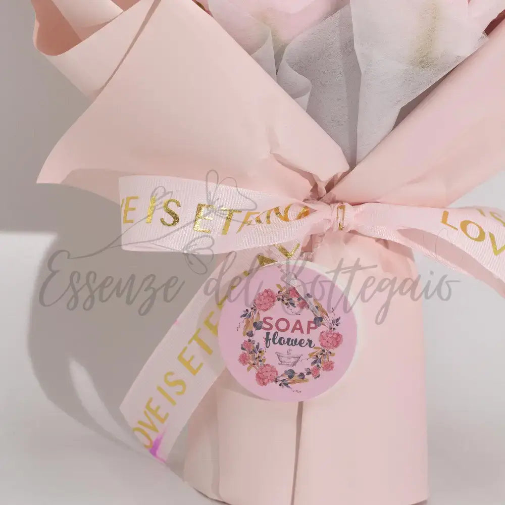Grande Mazzo di Rose Rosa – “L’Amore è Eterno” – Biglietto - Soap Flower Bouquets