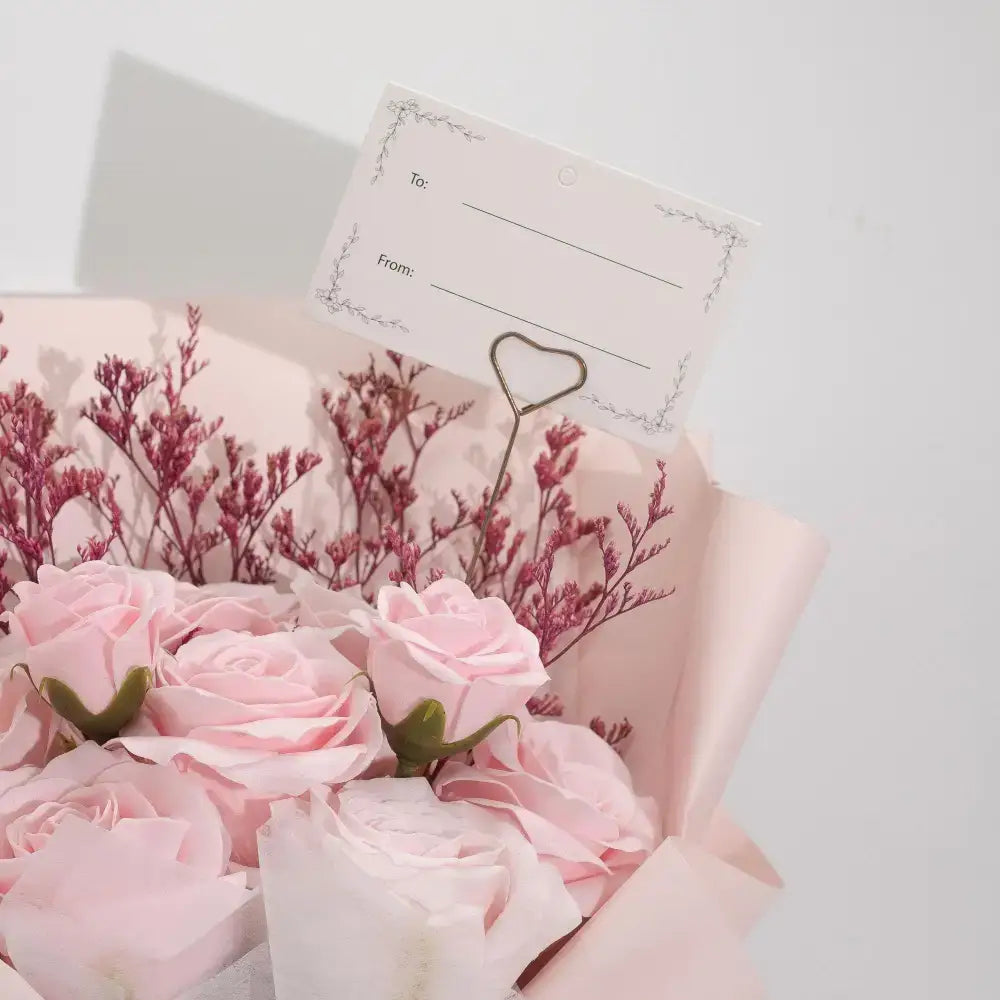 Grande Mazzo di Rose Rosa – “L’Amore è Eterno” – Biglietto - Soap Flower Bouquets