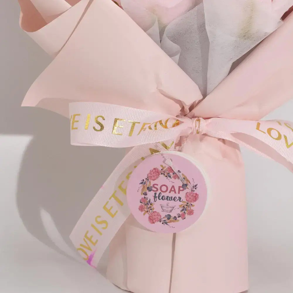 Grande Mazzo di Rose Rosa – “L’Amore è Eterno” – Biglietto - Soap Flower Bouquets