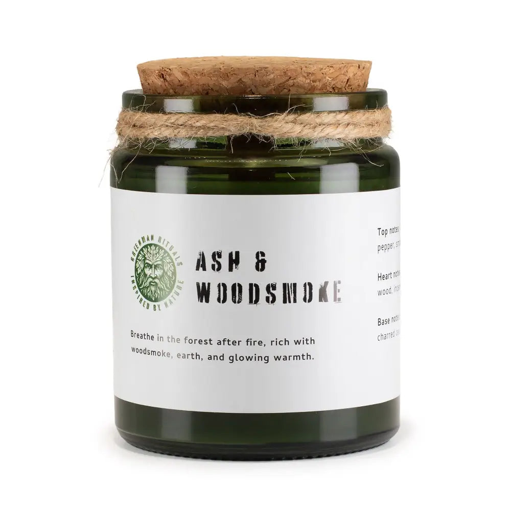 Candela di Soia con Stoppino in Legno – Cenere & Legno Bruciato - Greenman Rituals Woodwick Soy Candles