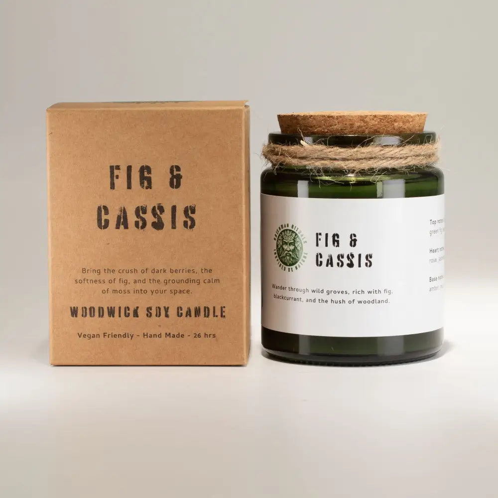 Candela di Soia con Stoppino in Legno – Fico e Ribes Nero - Greenman Rituals Woodwick Soy Candles