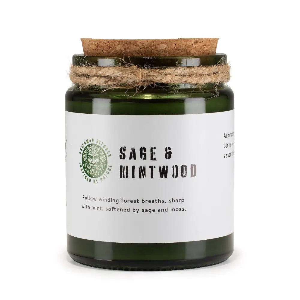 Candela di Soia con Stoppino in Legno – Salvia & Mintwood - Greenman Rituals Woodwick Soy Candles