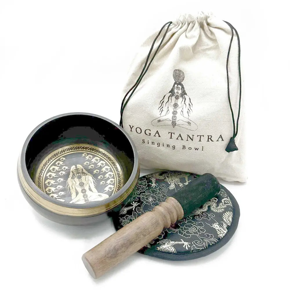 Hand Beaten & Engraved Singing Bowl Gift Set - 14cm - Yogi - Tibetan Singing Bowl Sets