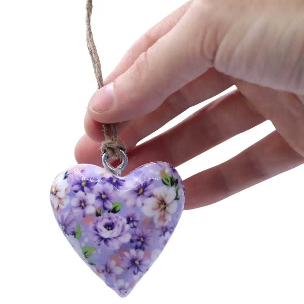 Large Decor Wood Hearts - Purple Flower - Decor Wood Hearts