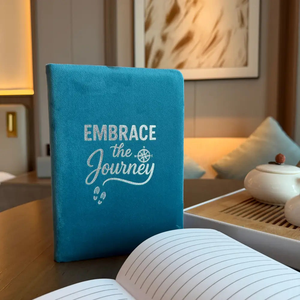 Light Blue Velvet Notebook - 80 pages - Embrace The Journey - Wellness & Gratitude Notebooks