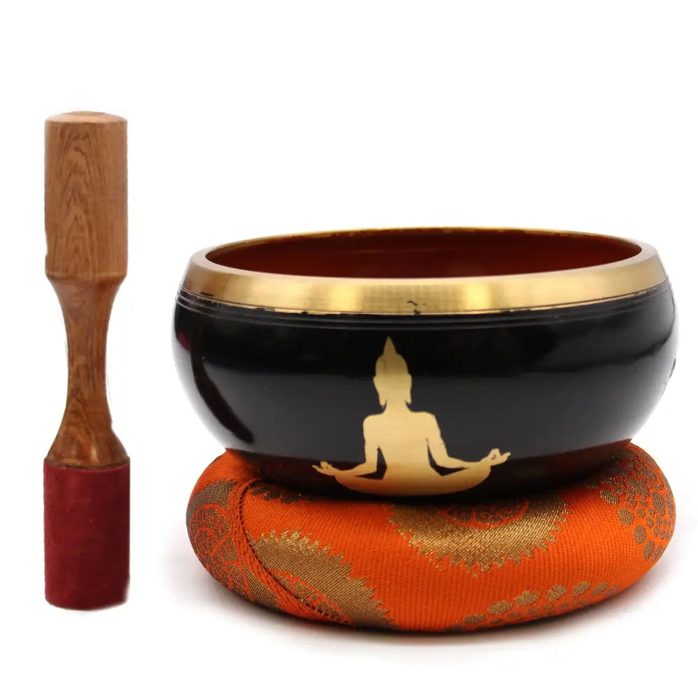 Lrg Buddha Singing Bowl Set- Black/Orange 14cm - Tibetan Singing Bowls