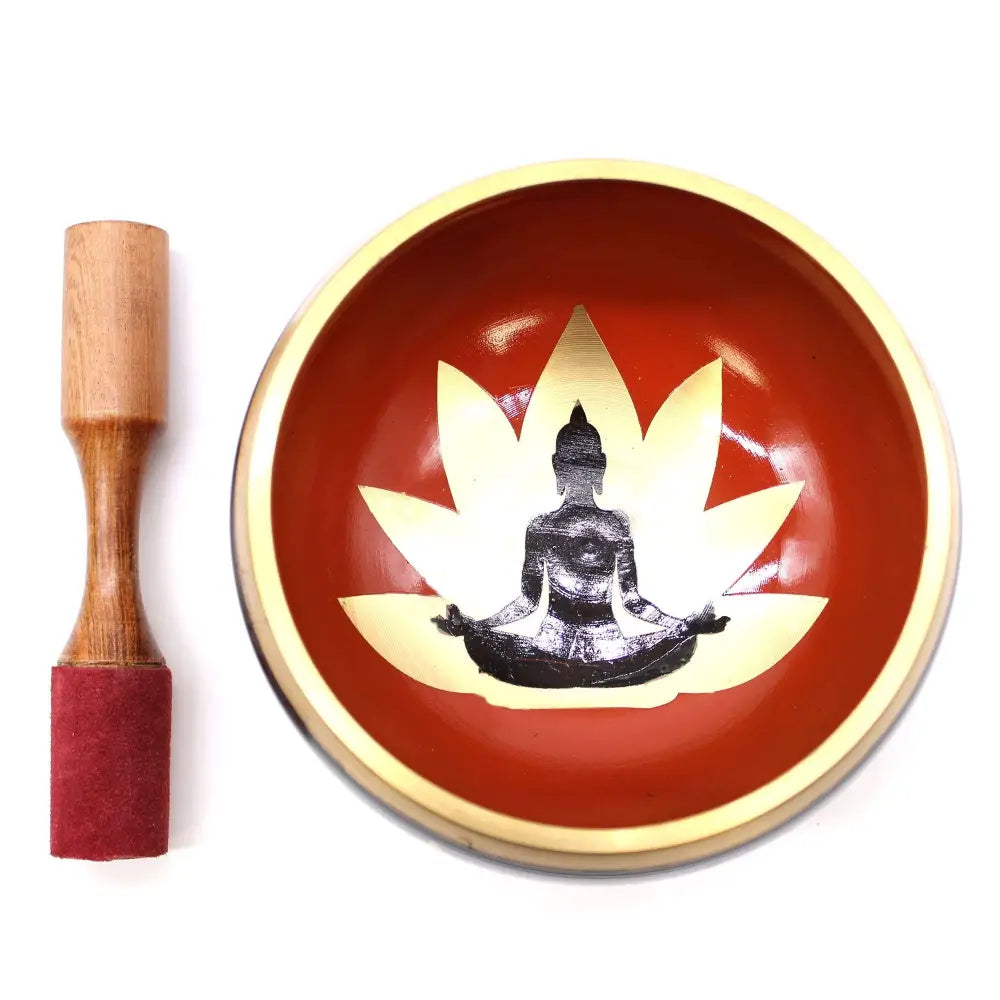 Lrg Buddha Singing Bowl Set- Black/Orange 14cm - Tibetan Singing Bowls