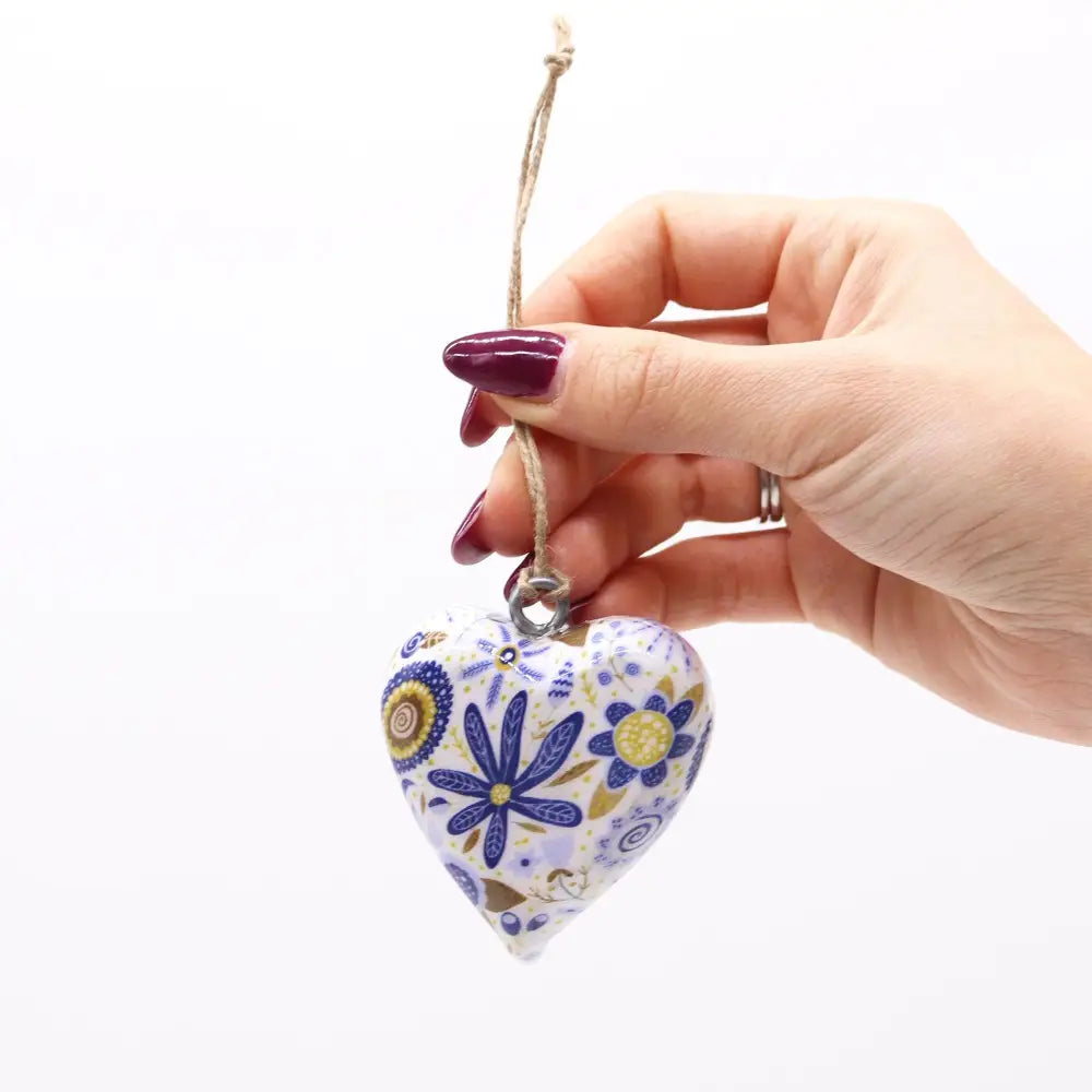 Lrg Decor Wood Heart - Blue Floral - Decor Wood Hearts