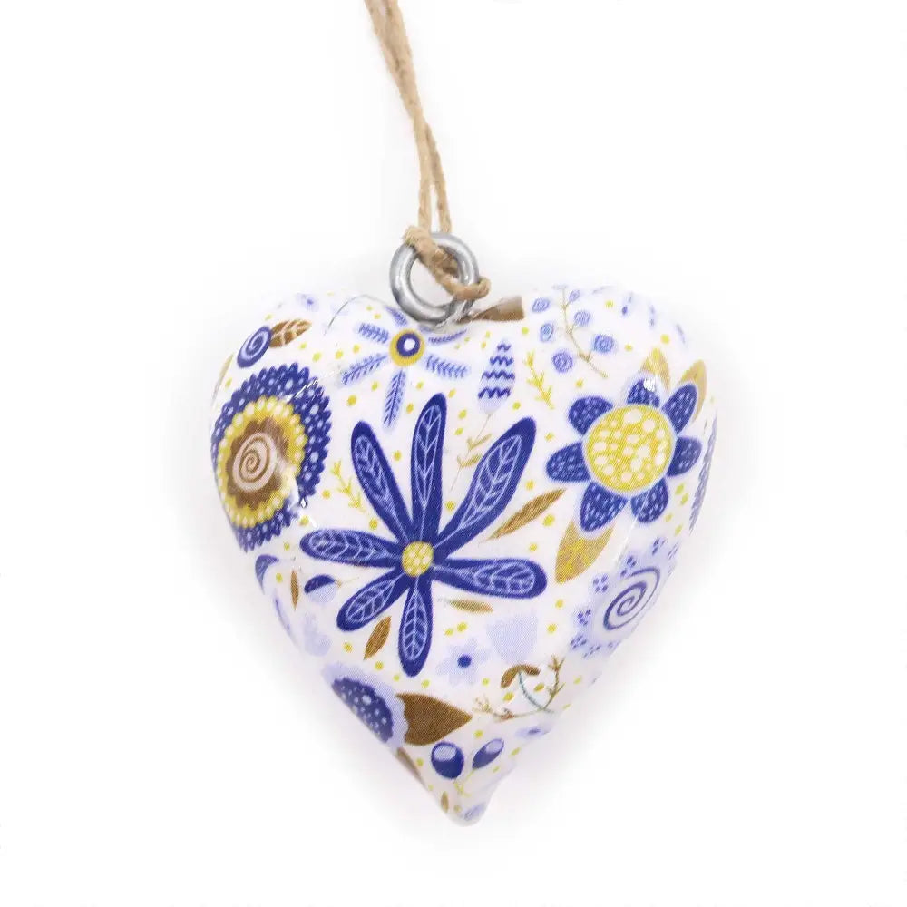 Lrg Decor Wood Heart - Blue Floral - Decor Wood Hearts