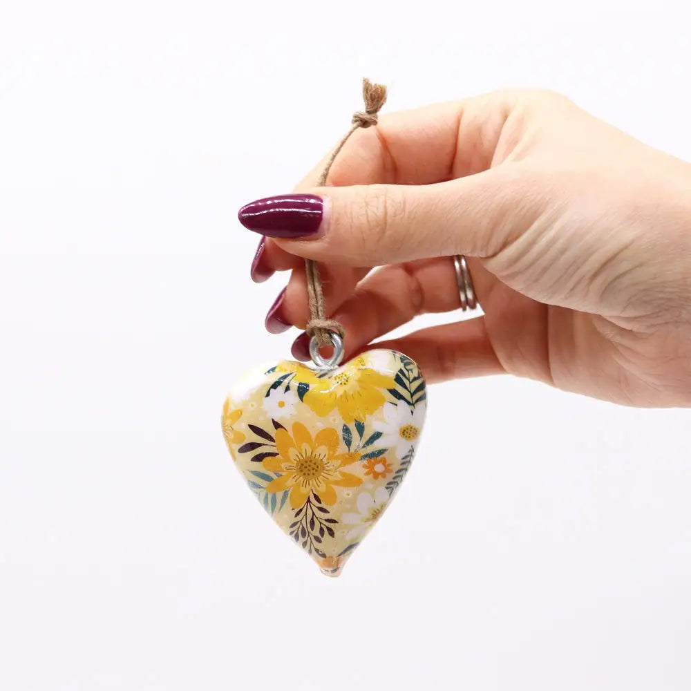 Lrg Decor Wood Heart - Yellow Floral - Decor Wood Hearts