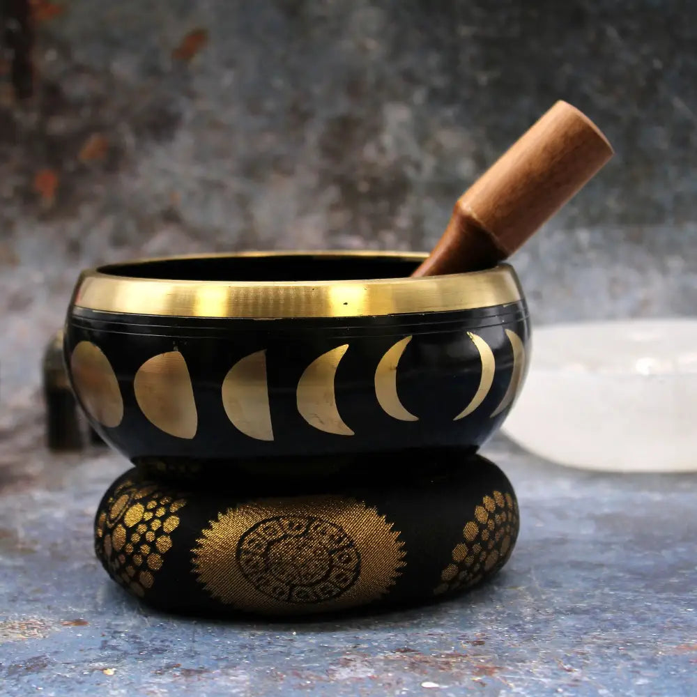 Lrg Moon Phase Singing Bowl Set- Black 14cm - Tibetan Singing Bowls