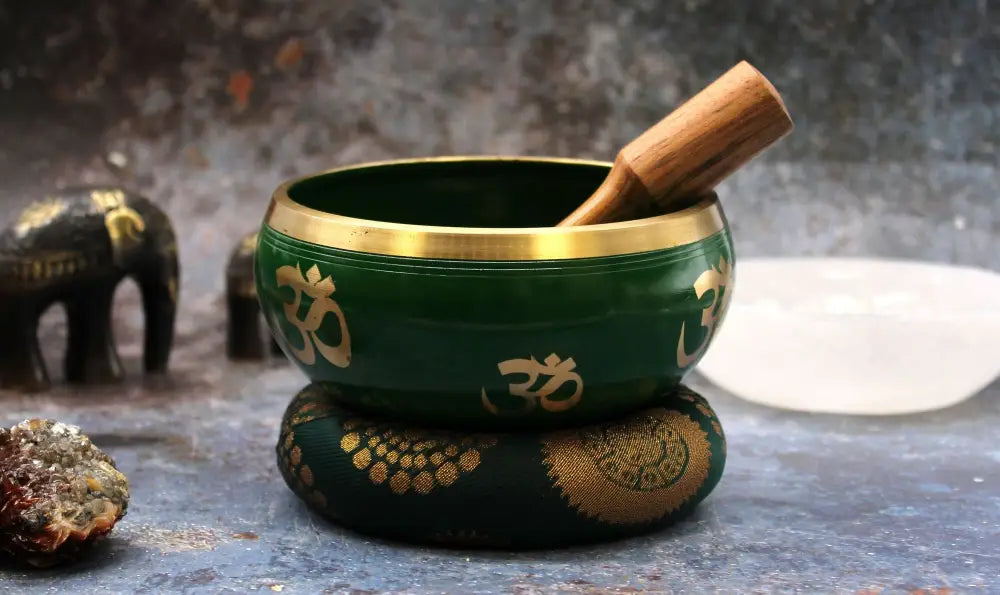 Lrg Tree of Life Singing Bowl Set- Green 14cm - Tibetan Singing Bowls