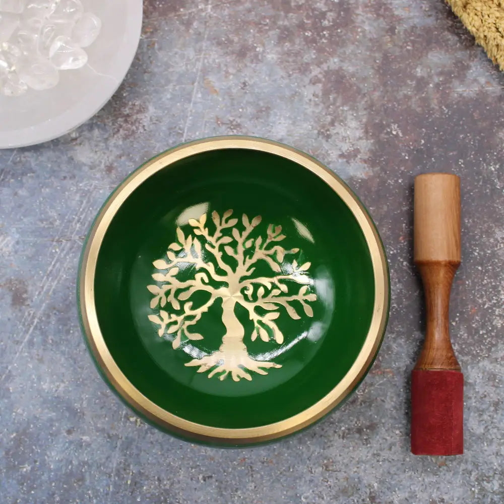 Lrg Tree of Life Singing Bowl Set- Green 14cm - Tibetan Singing Bowls