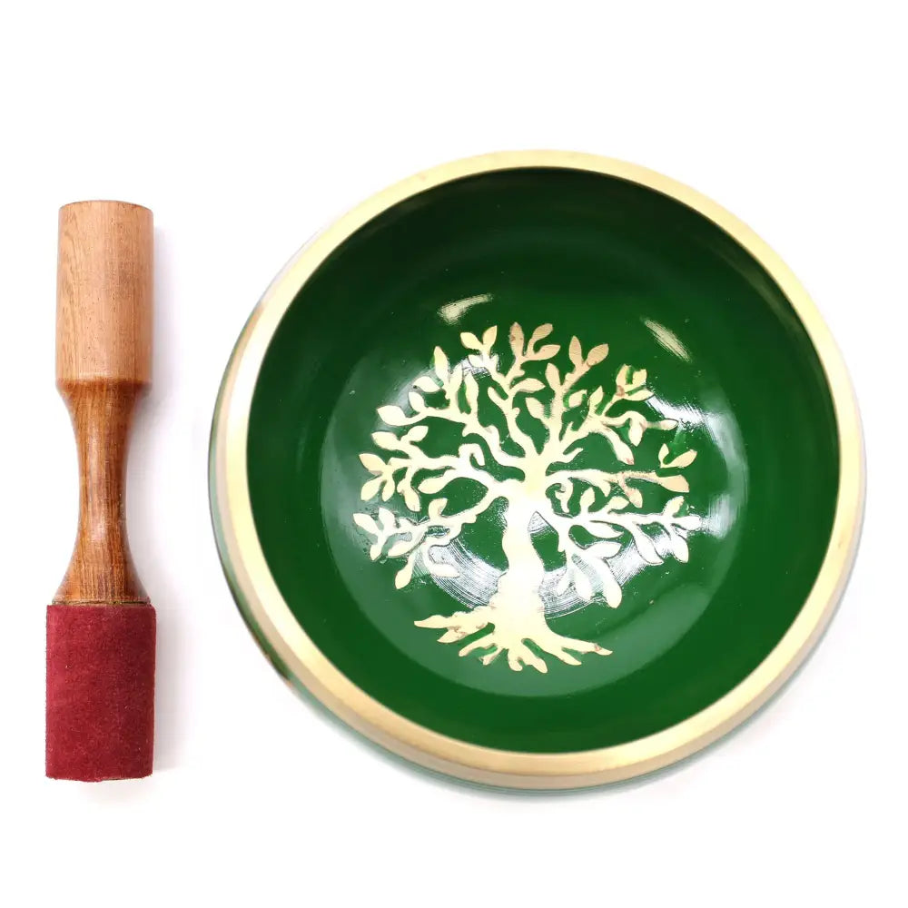 Lrg Tree of Life Singing Bowl Set- Green 14cm - Tibetan Singing Bowls