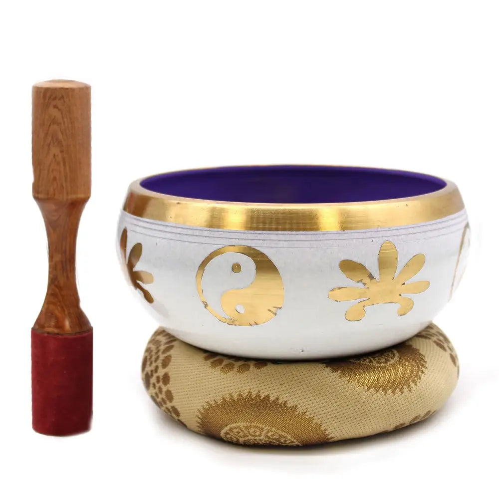 Lrg Yin & Yang Singing Bowl Set- White/Purple 14cm - Tibetan Singing Bowls