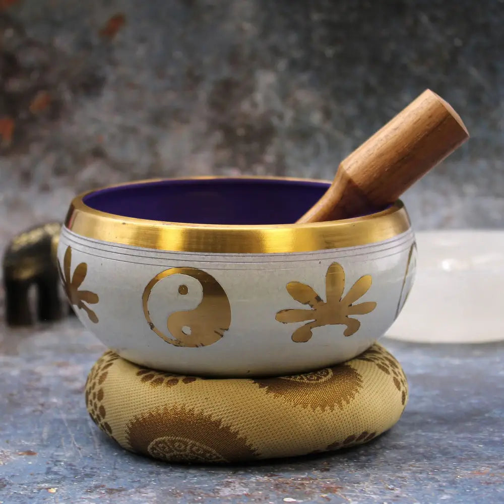 Lrg Yin & Yang Singing Bowl Set- White/Purple 14cm - Tibetan Singing Bowls