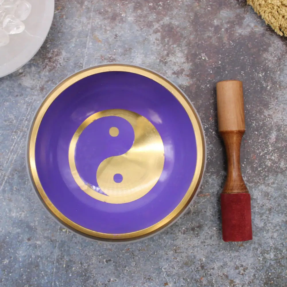 Lrg Yin & Yang Singing Bowl Set- White/Purple 14cm - Tibetan Singing Bowls