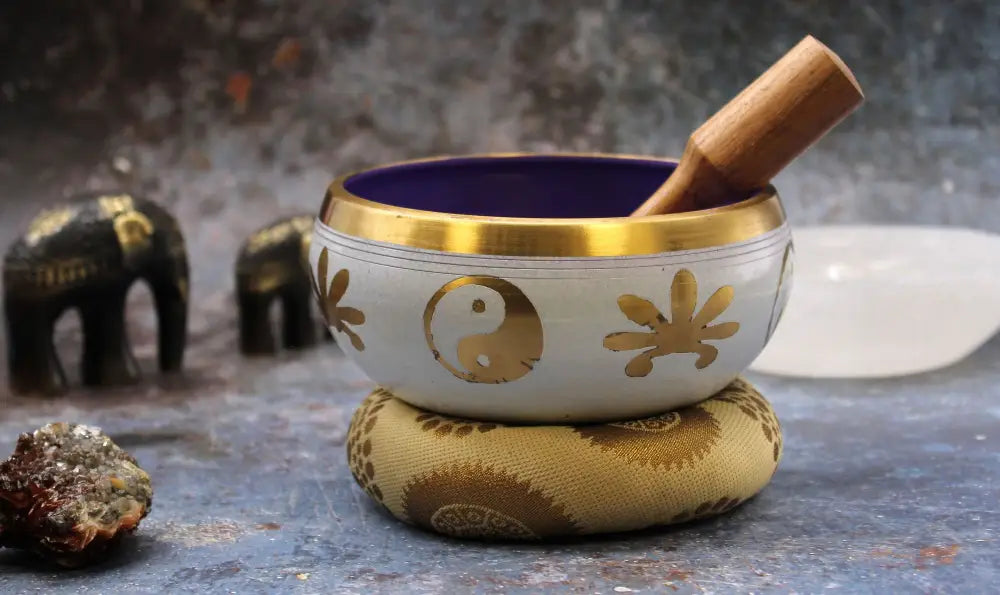 Lrg Yin & Yang Singing Bowl Set- White/Purple 14cm - Tibetan Singing Bowls