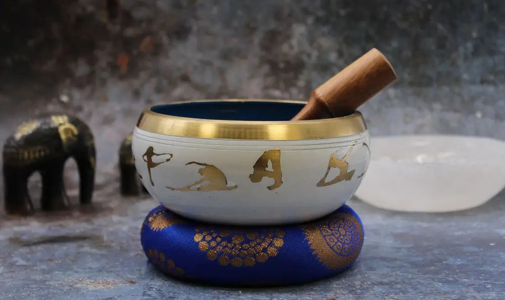 Lrg Yoga Moves Singing Bowl Set- White/Blue 14cm - Tibetan Singing Bowls