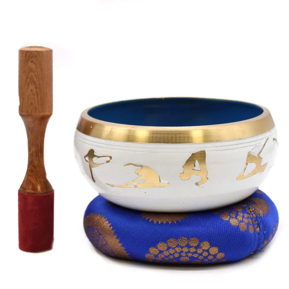 Lrg Yoga Moves Singing Bowl Set- White/Blue 14cm - Tibetan Singing Bowls