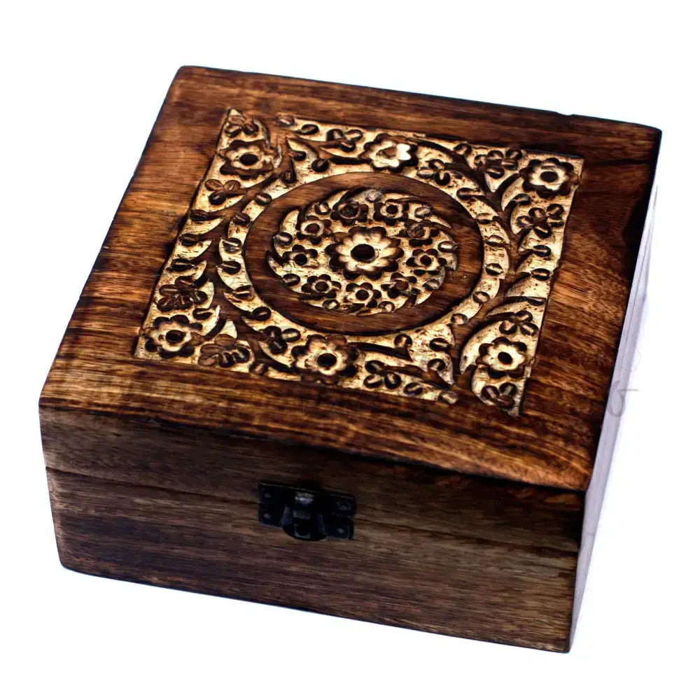 Mango box oli essenziali (25 scomparti) - Aromatherapy Floral Carved Boxes