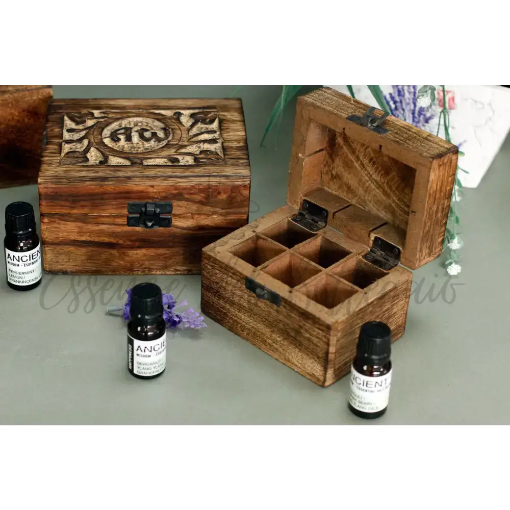 Mango box oli essenziali floreale (12 scomparti) - Aromatherapy Floral Carved Boxes