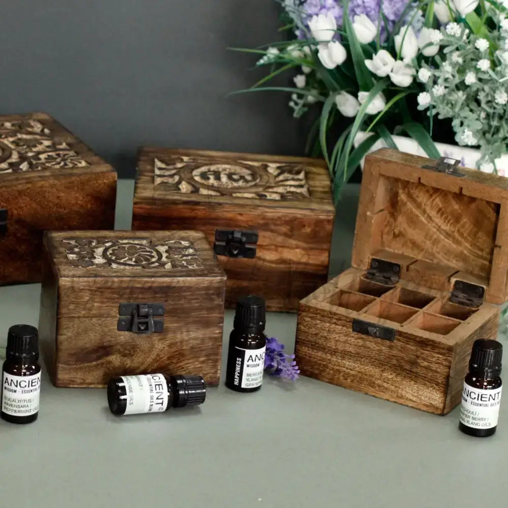 Mango Box oli essenziali floreale (32 scomparti) - Aromatherapy Floral Carved Boxes