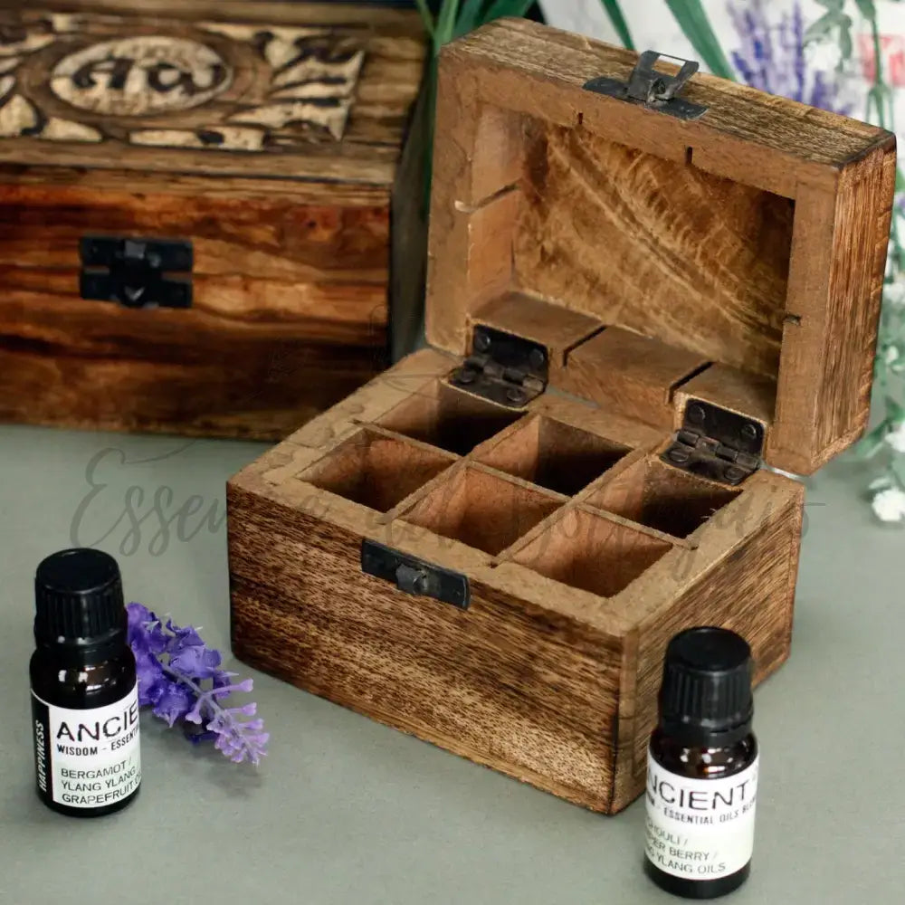Mango box oli essenziali floreale (6 scomparti) - Aromatherapy Floral Carved Boxes