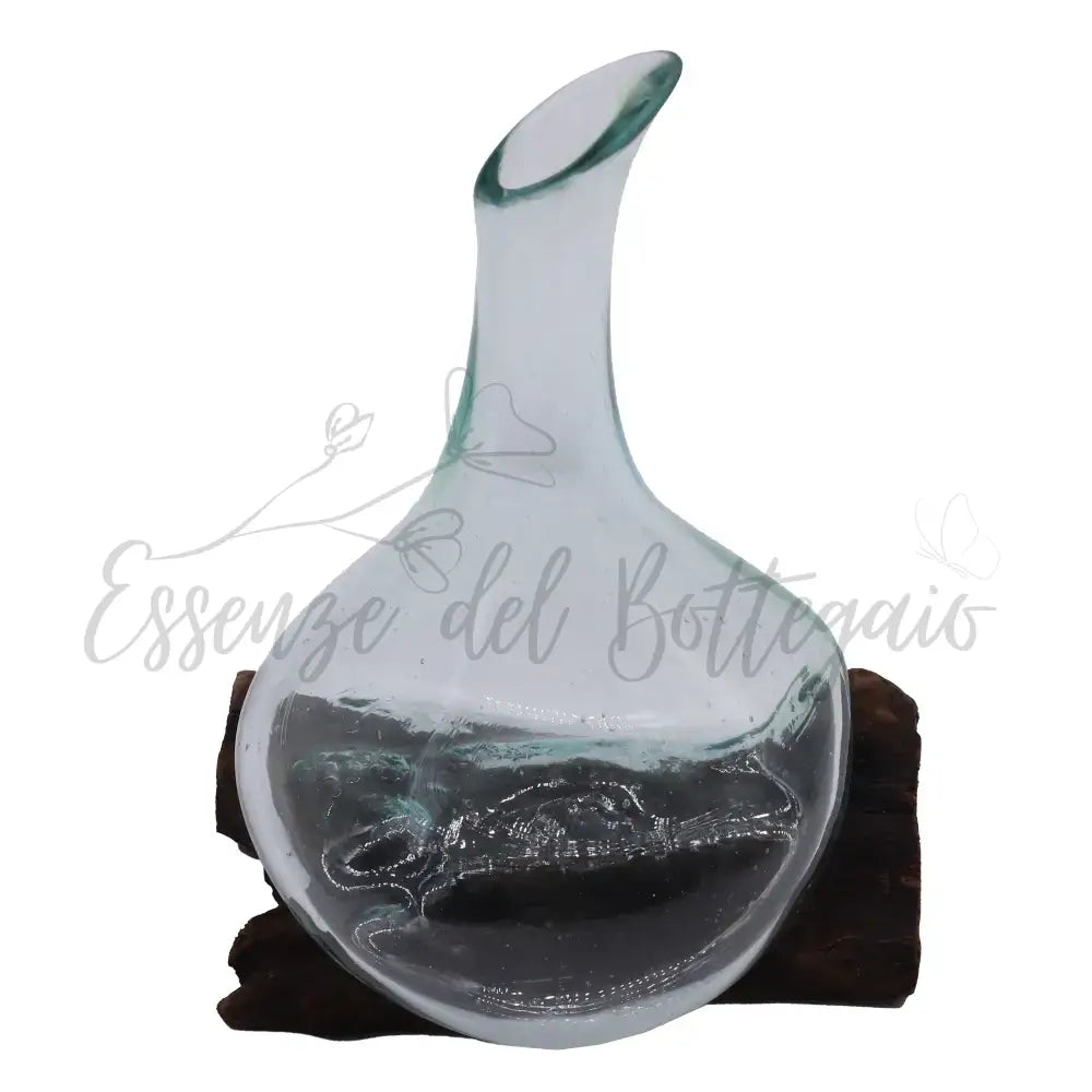 Mini decanter in vetro soffiato su legno 20 cm - Molten Glass on Wood