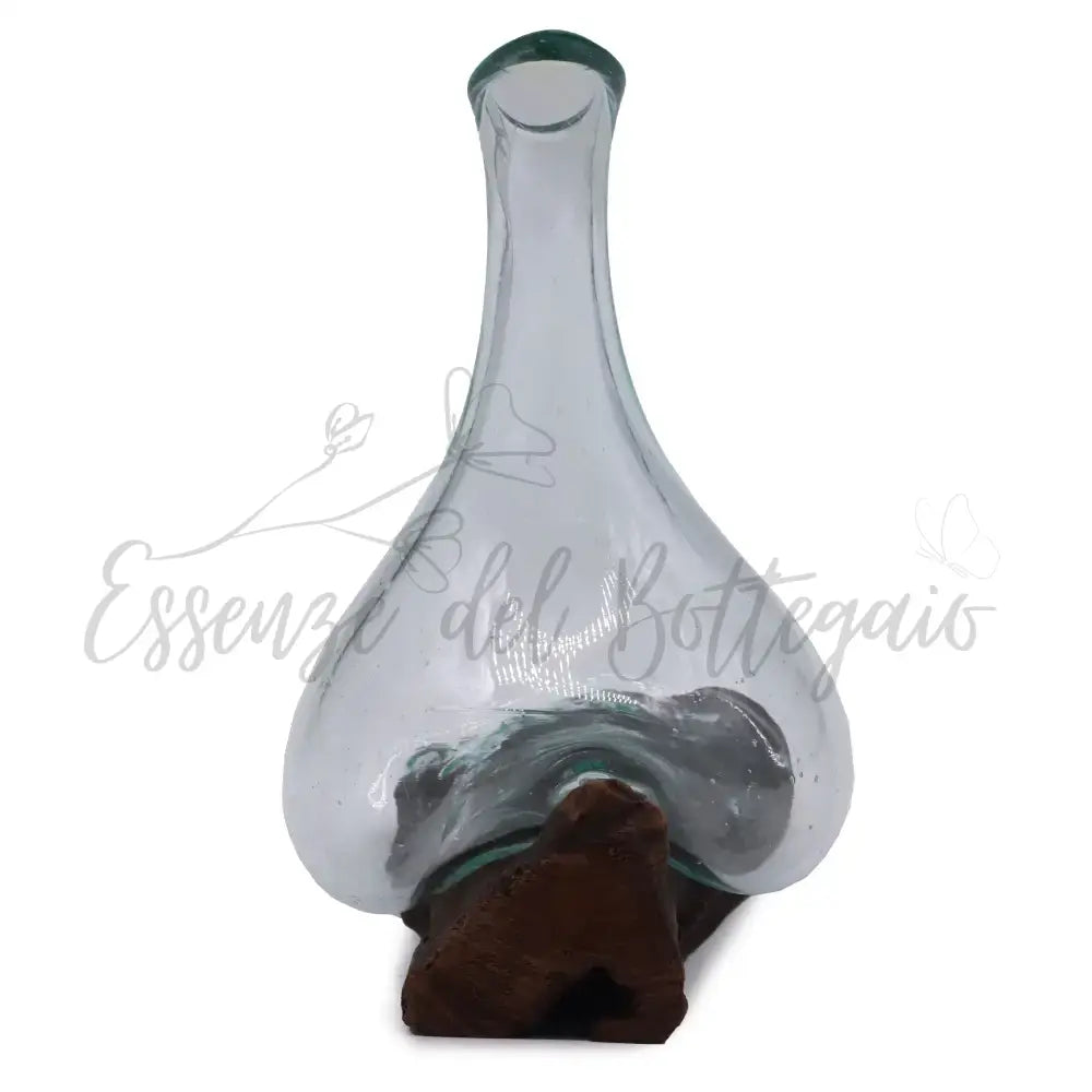 Mini decanter in vetro soffiato su legno 20 cm - Molten Glass on Wood