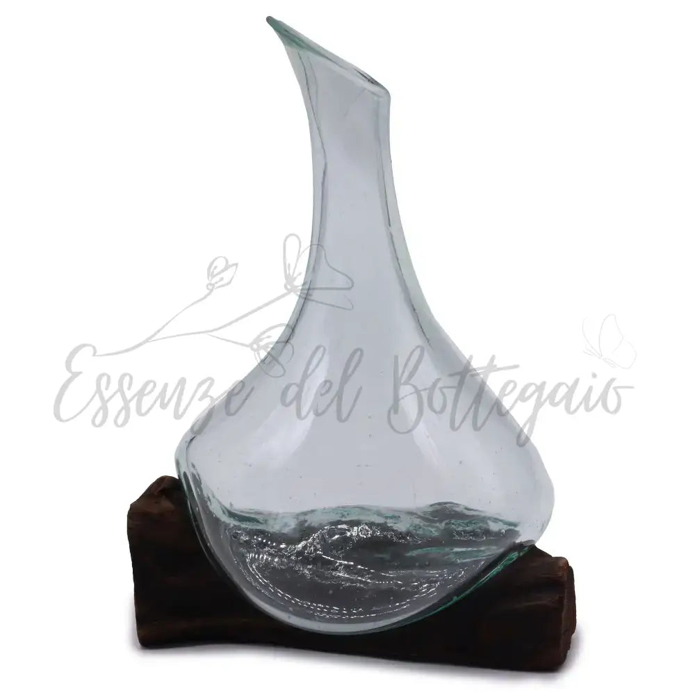 Mini decanter in vetro soffiato su legno 20 cm - Molten Glass on Wood
