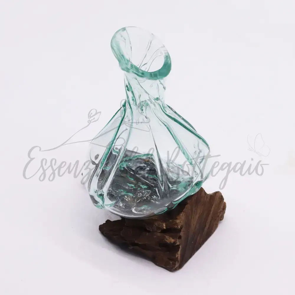 Mini decanter in vetro soffiato su legno da 24 cm - Molten Glass on Wood
