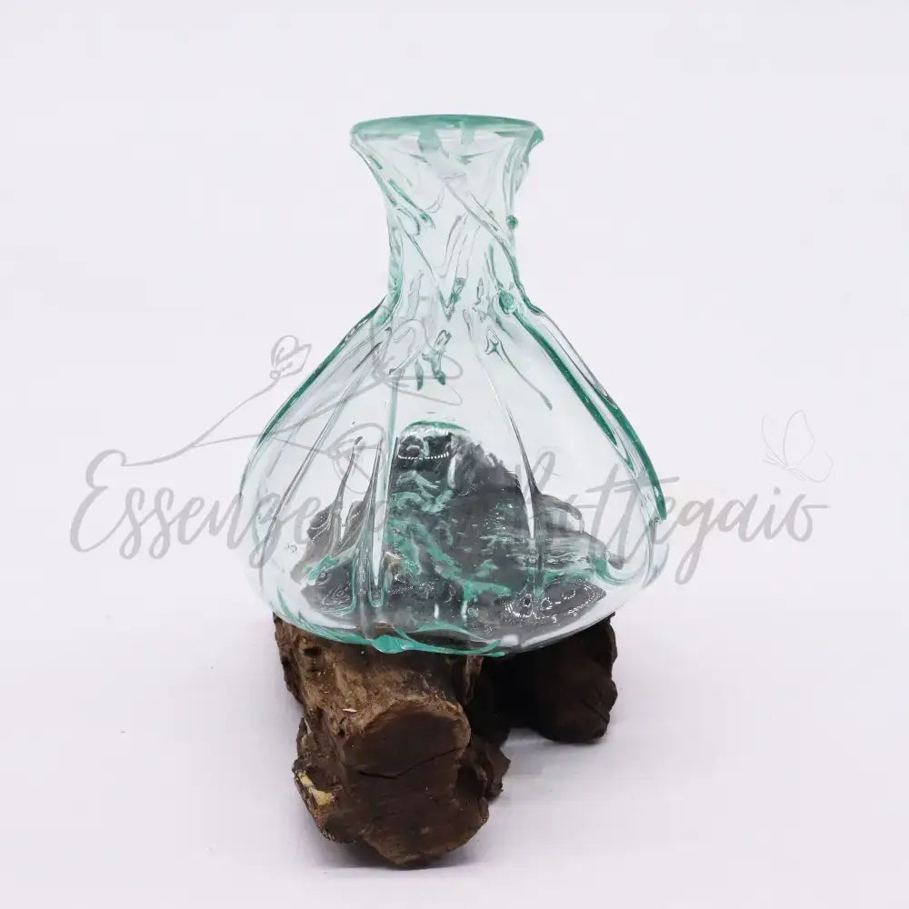 Mini decanter in vetro soffiato su legno da 24 cm - Molten Glass on Wood