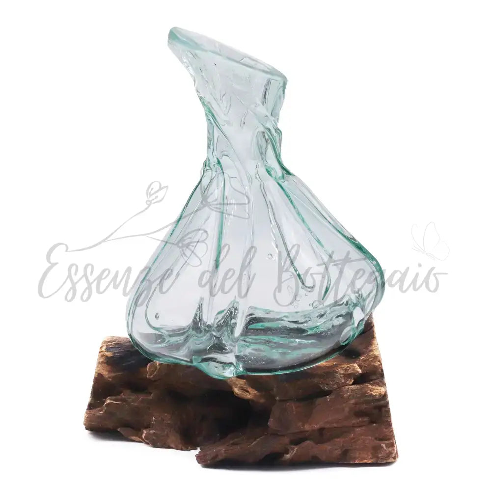 Mini decanter in vetro soffiato su legno da 24 cm - Molten Glass on Wood